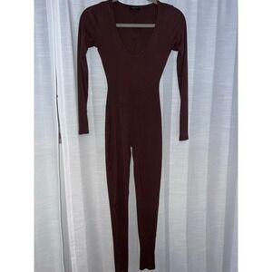 Naked Wardrobe Deep V Jumpsuit Chocolate Brown